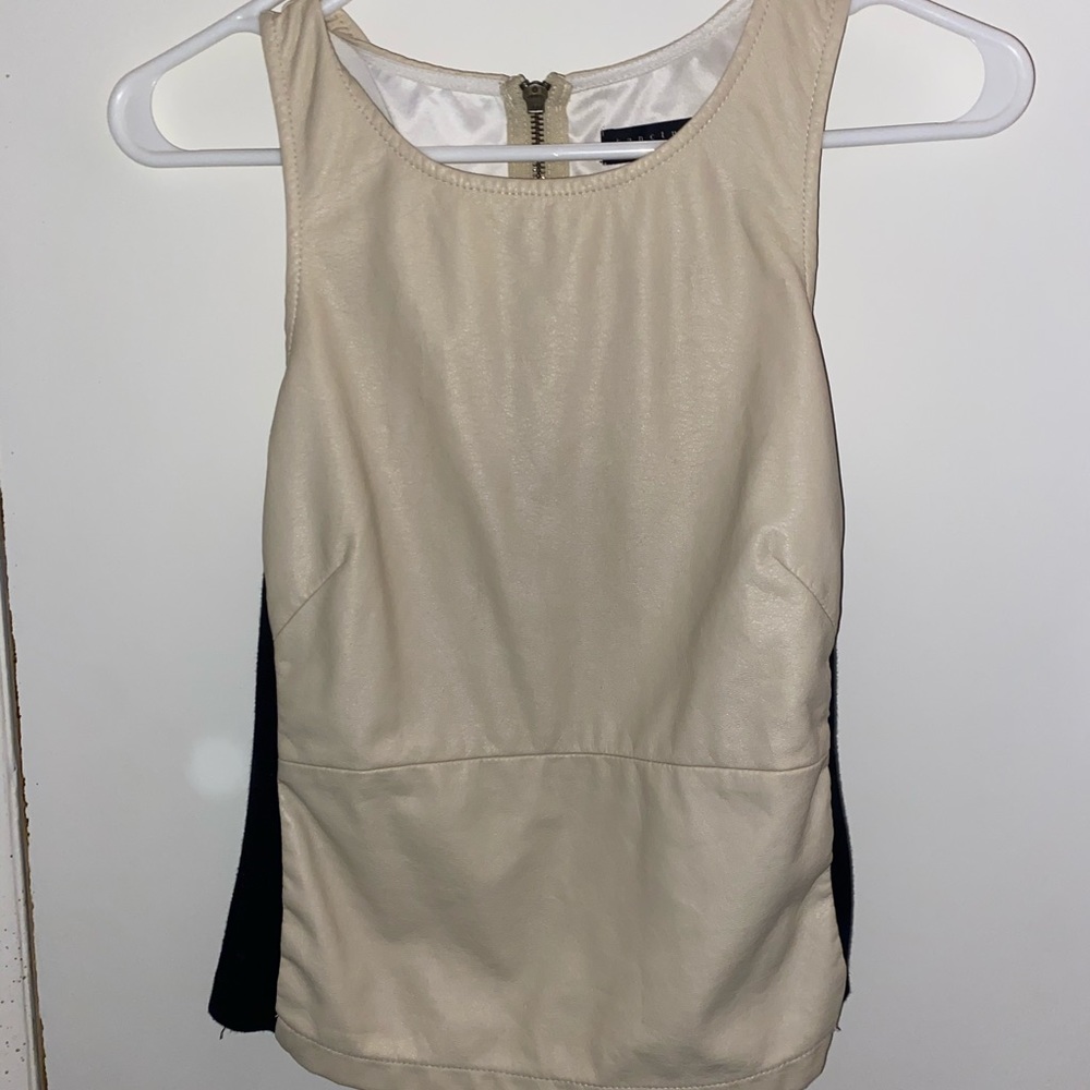 Sanctuary Beige and Black Leather Top
